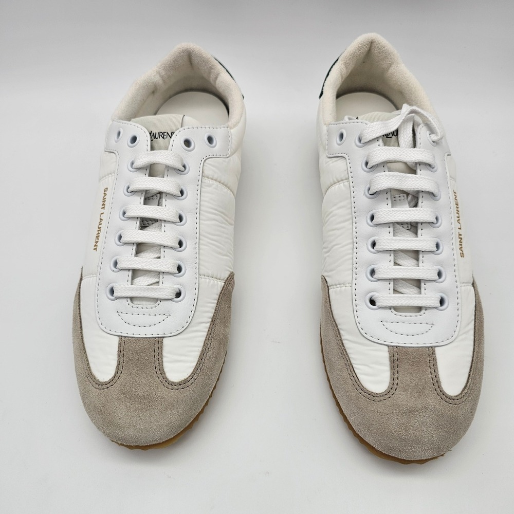 Saint Laurent Mens Aston Sneakers Leather Nylon Suede White Green 807831 Size 8 - Picture 3 of 9